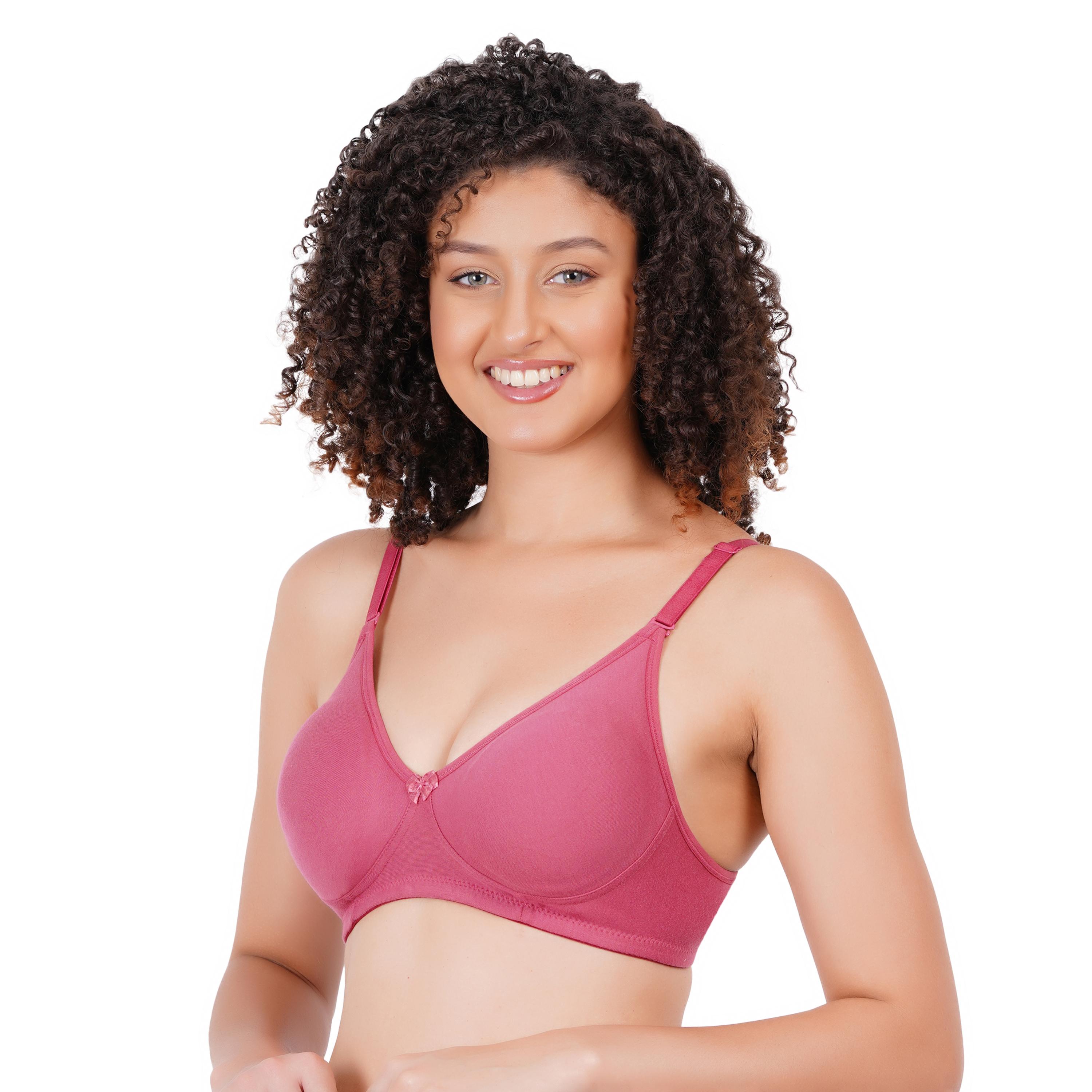 Women’s Non‑Padded Wire‑Free Everyday Bra TS-01 D-CUP - Rose Pink
