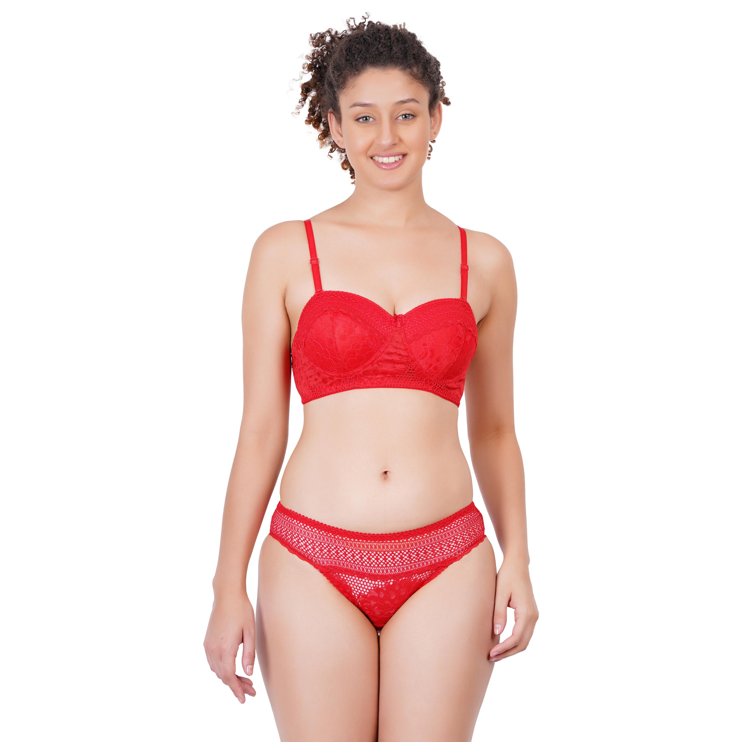 Elegant padded lace lingerie set ES-201 - RED - Image 1