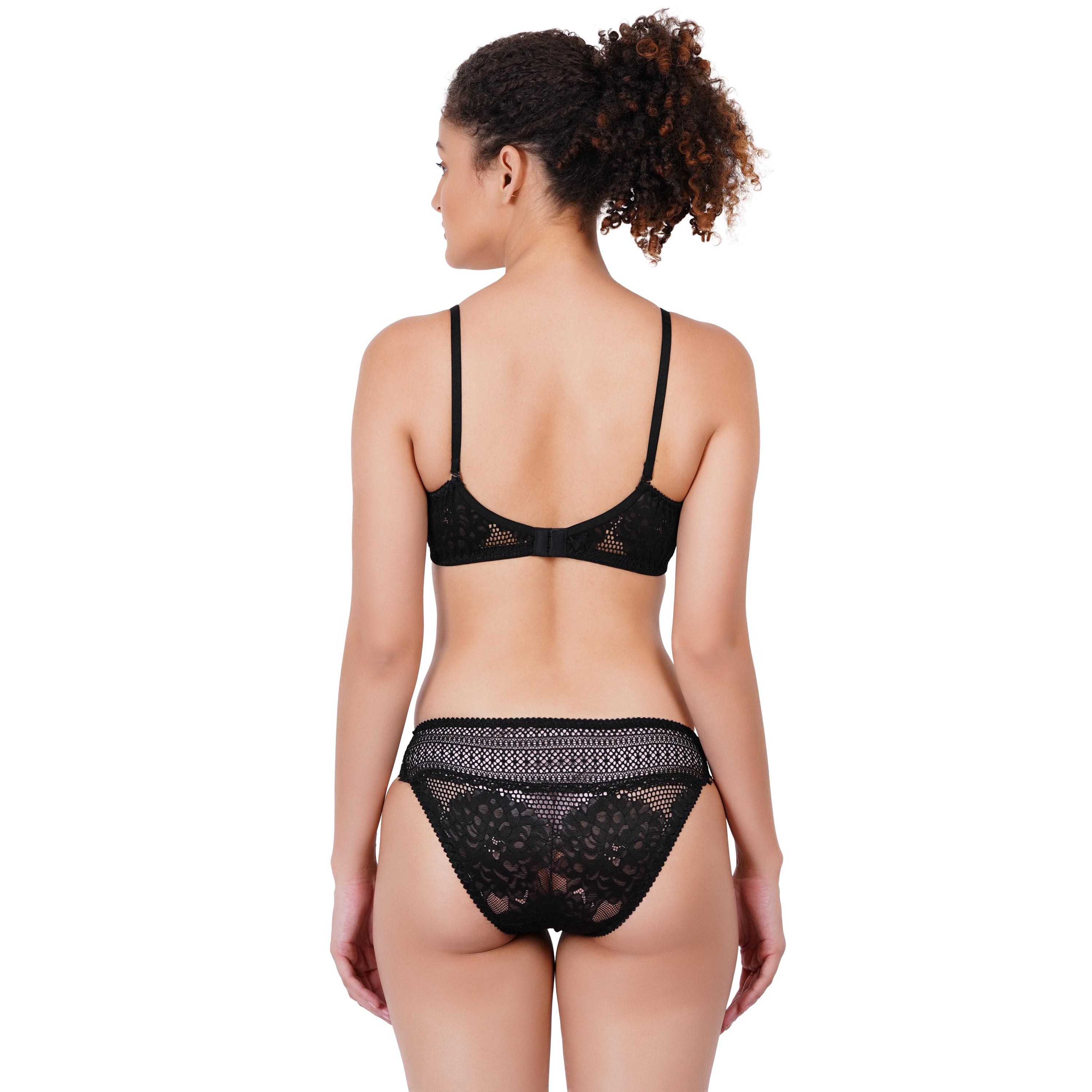 Elegant padded lace lingerie set ES-201 - BLACK - Image 1