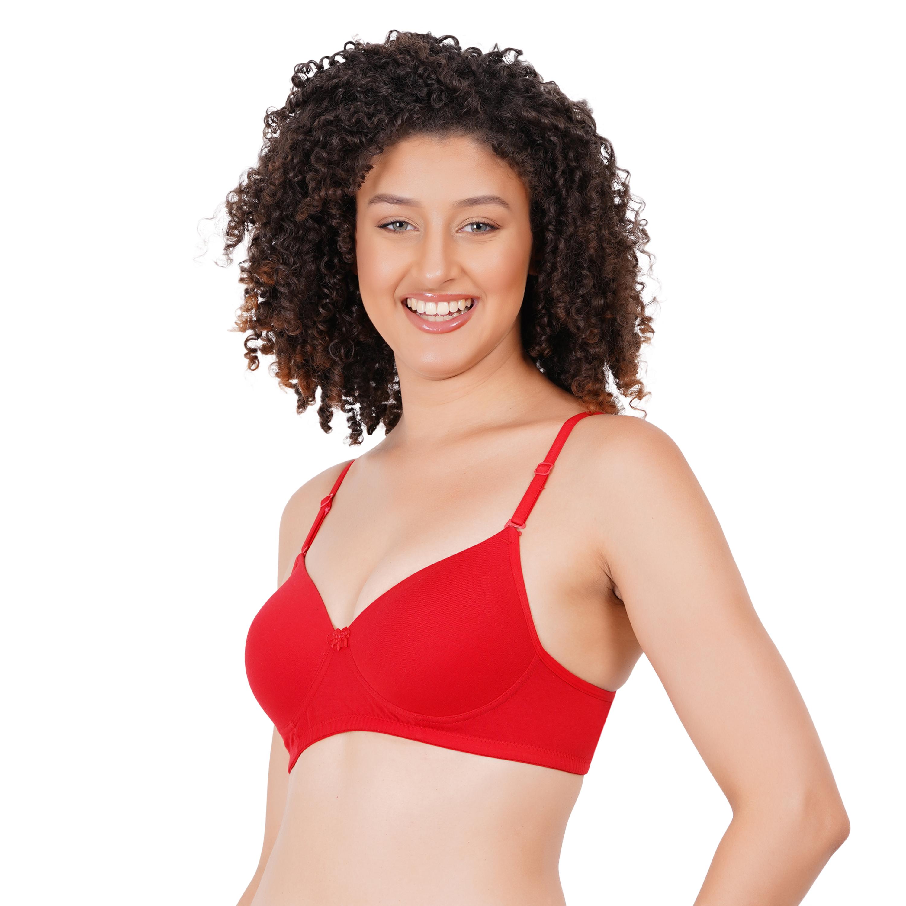 Padded Non-Wired 3/4Th Coverage T-Shirt Bra -ELR-102 B-Cup - RED