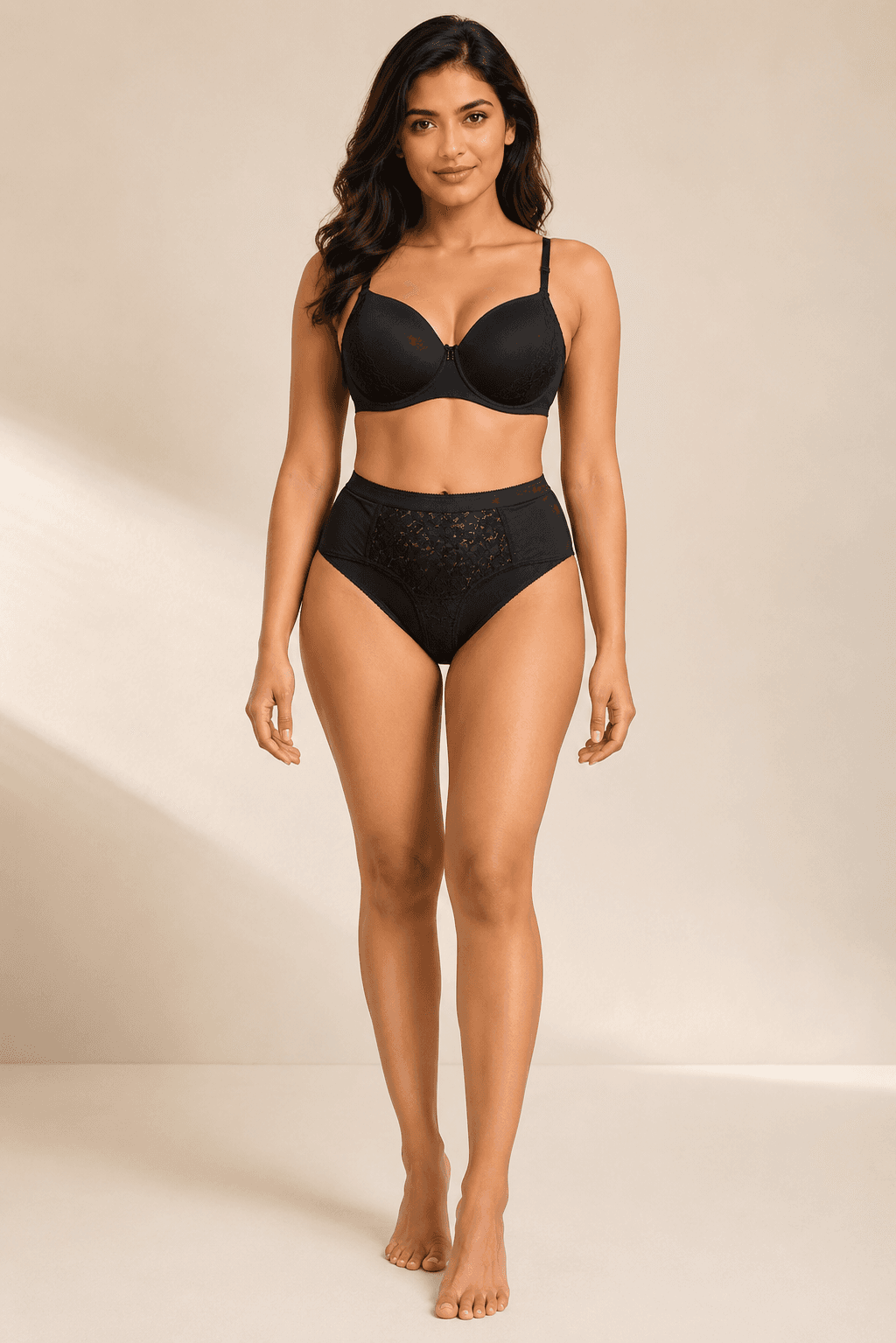 Women’s Nylon Lace 3/4 Coverage Bridal Bra Set - BLACK - Image 1