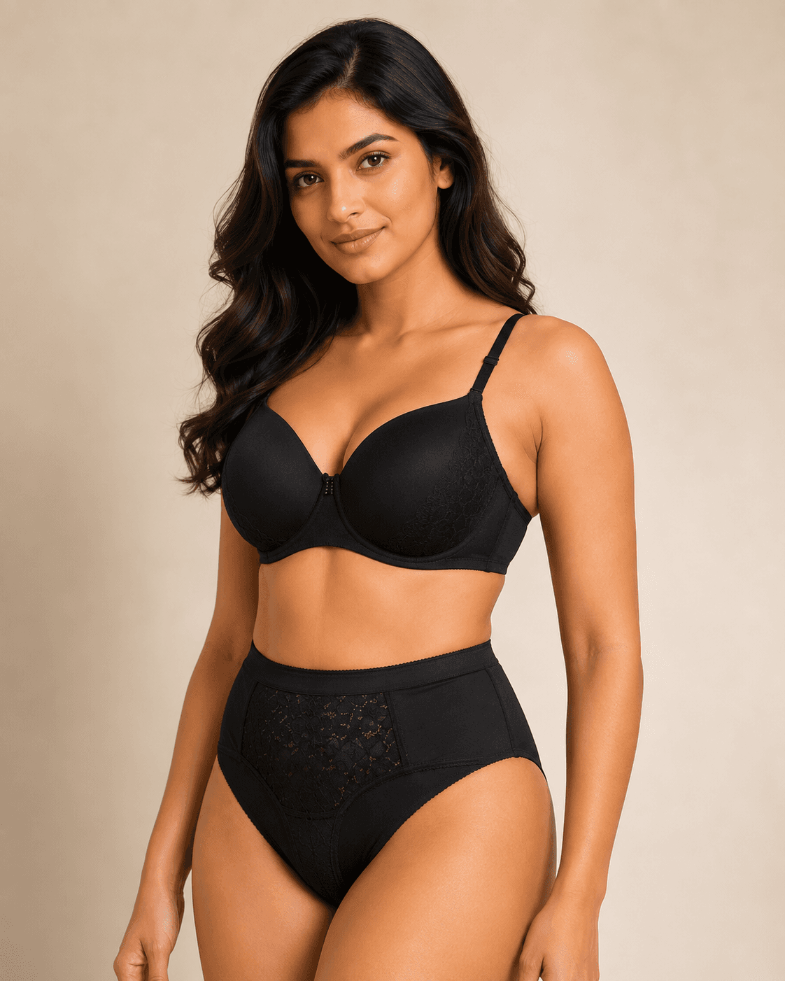 Women’s Nylon Lace 3/4 Coverage Bra - BLACK